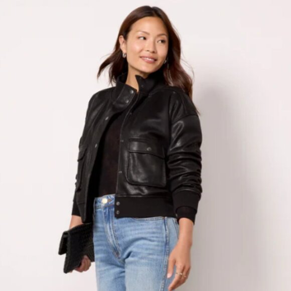 Evereve Aviator Bomber Jacket Black - Picture 1 of 9